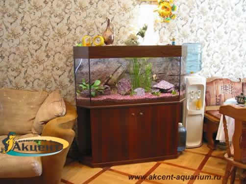 Акцент-аквариум,аквариум 300 литров с объемным фоном